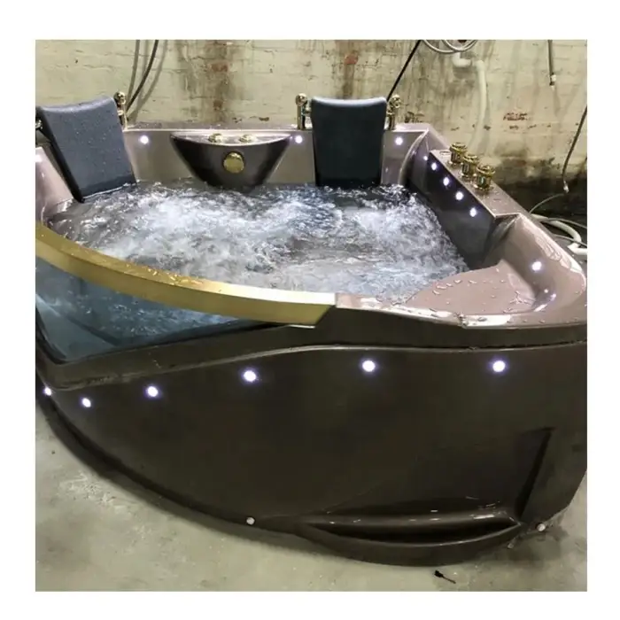 Foshan Whirlpool Corner Acrylic Massage Bathtub White 2-Person Surf Tub Glass European Design Included Drainer Faucet Hotels