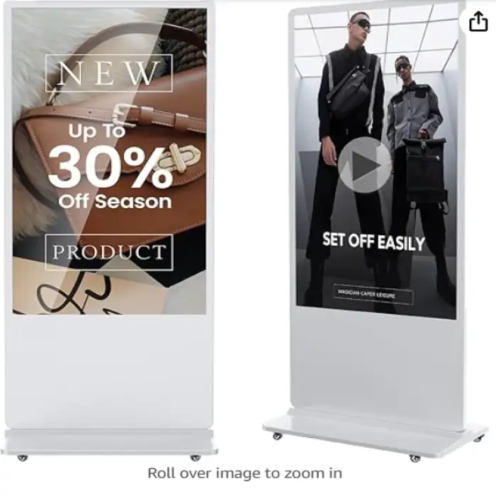 65 Inch 4K Digital Signage Display,Indoor Floor Standing Digital Kiosks & Interactive Displays,Commercial Advertising LCD Totem Android System Auto Media Player HDMI Input,Free Custom Logo,White