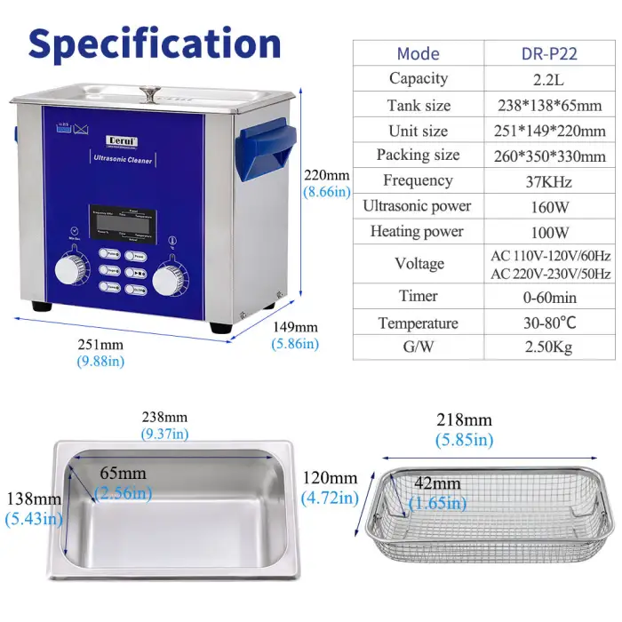 2.2L High-frequency Multifunctional Stainless Steel Digital Display Cleaning Machine Can Clean Surgical Knives, Dentures, Etc