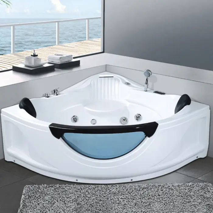 Bathroom Freestanding 2 Person Acrylic Whirlpool Massage Bathtub With Pillow and Waterfalls