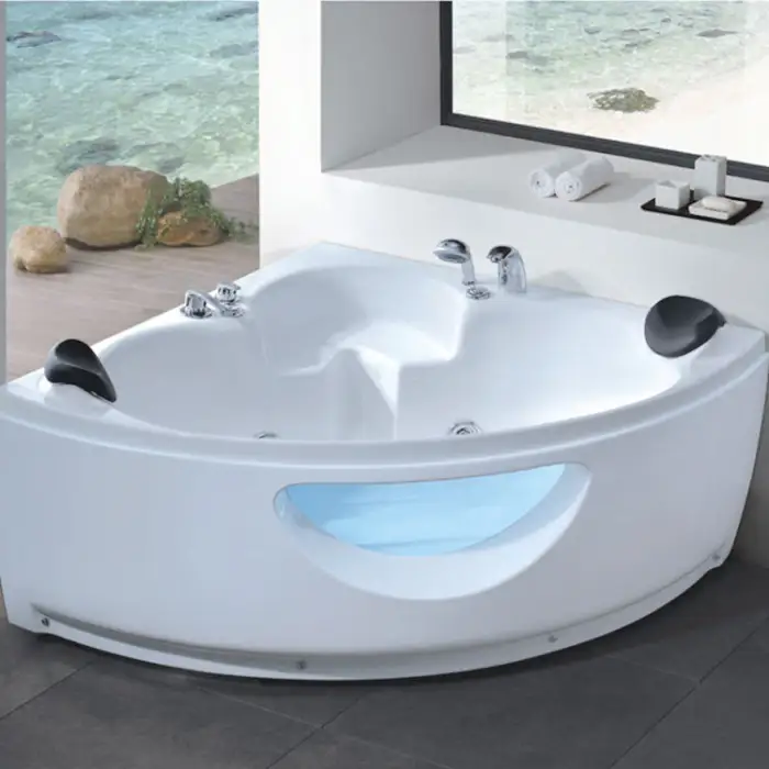 Bathroom Freestanding 2 Person Acrylic Whirlpool Massage Bathtub With Pillow and Waterfalls