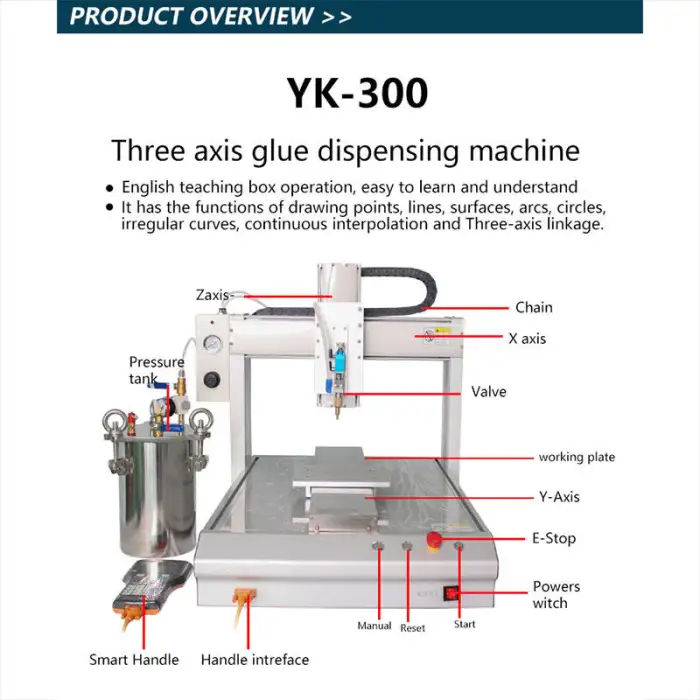 YK-300 3 Axis Glue Dispensing Machine T8 Glass Tube Glue Dispensing Machine Glue Dispensing Machine