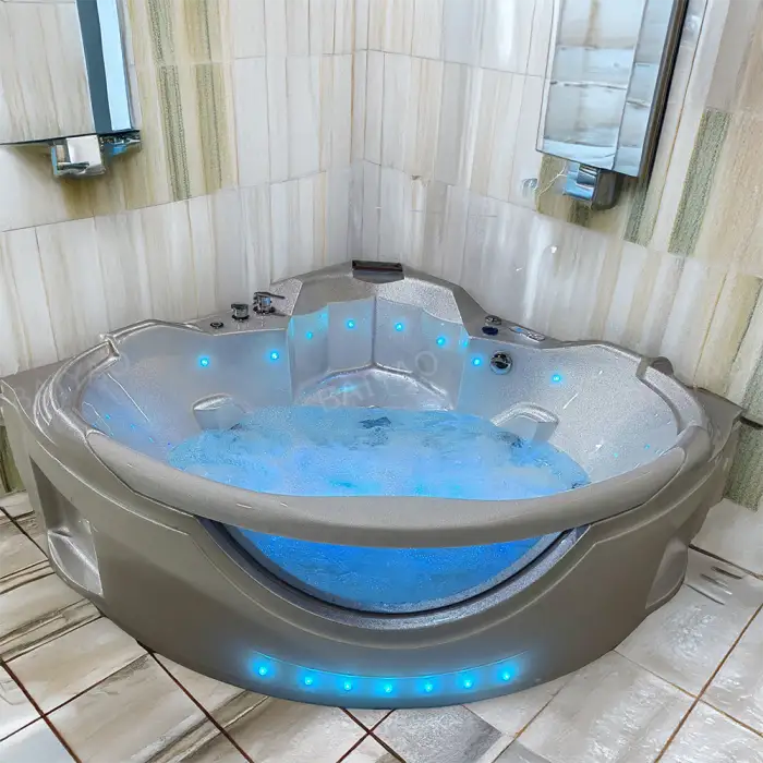 Corner Spa Jaccuzie Indoor 1.55X1.55M Whirlpools Bathtubs 2 Person Interior Masaje With Tempered Glass