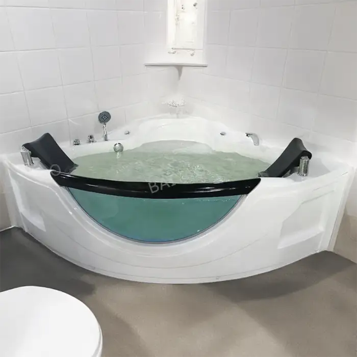 Corner Spa Jaccuzie Indoor 1.55X1.55M Whirlpools Bathtubs 2 Person Interior Masaje With Tempered Glass