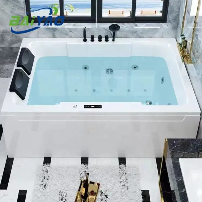 Custom Modern Square Massage Bathtub White Acrylic Freestanding Whirlpool Walk in Tub Shower Combo Hot Tub