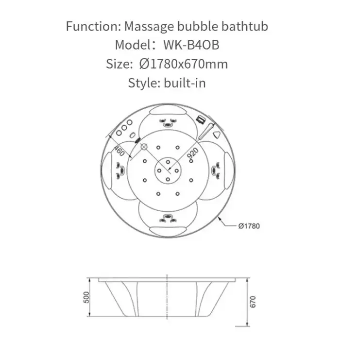 Freestanding Bathroom Glass Jet Acrylic Round whirlpool Massage Bathtub Luxury