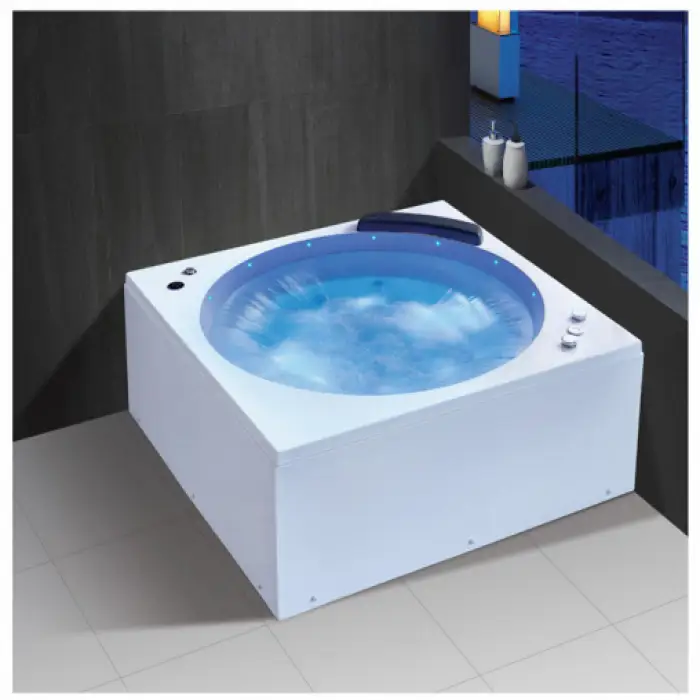 Modern Multi-Functional Freestanding Square-shaped Spa Artificial Stone Massage Bathtub Drainer Faucet Bathroom Installation