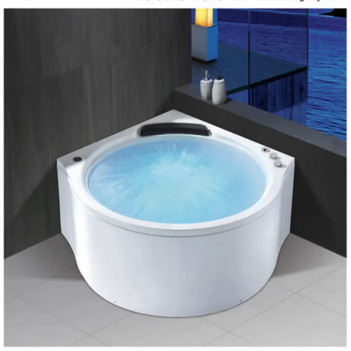 Modern Multi-Functional Freestanding Square-shaped Spa Artificial Stone Massage Bathtub Drainer Faucet Bathroom Installation