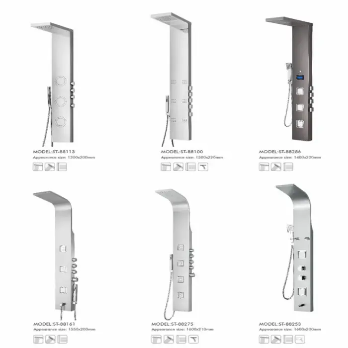 Modern Stainless Steel Shower Column Waterfall Shower Panel with Rain Massage Jets Single Handle Mixer Set for Hotels