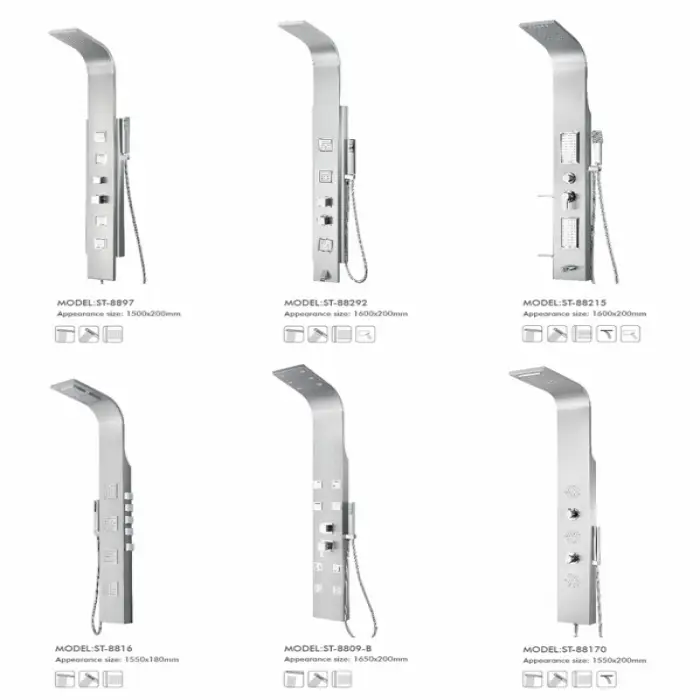 Modern Stainless Steel Shower Column Waterfall Shower Panel with Rain Massage Jets Single Handle Mixer Set for Hotels