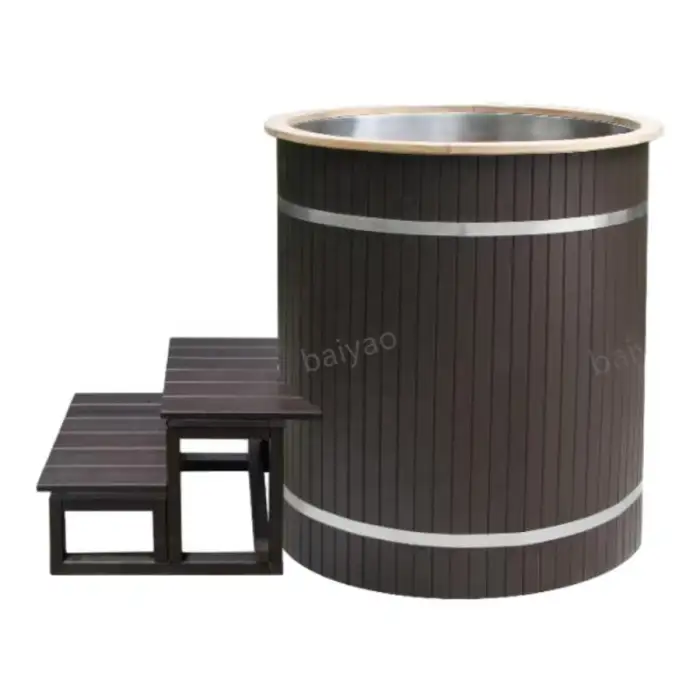 Black Colour Traditional Wooden Composite Wood Cold Plunge Ice Bath Stainless Steel for Ice Therapy Cold Plunge Tub Chiller