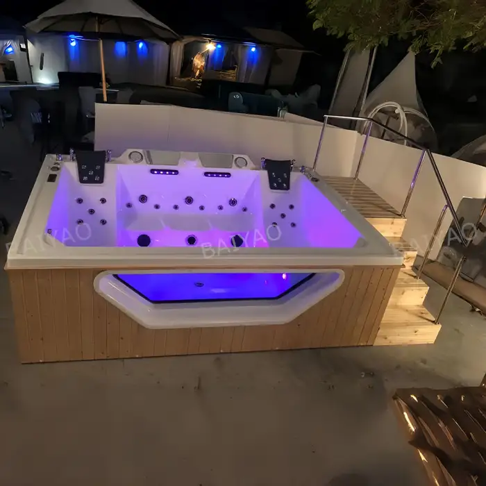 Premium Acrylic Hot Tub 5 Persons Outdoor Jaccuzzi with Massage System & LED Lighting Acrylic Hot Tub