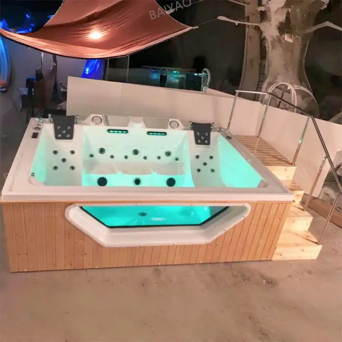 Premium Acrylic Hot Tub 5 Persons Outdoor Jaccuzzi with Massage System & LED Lighting Acrylic Hot Tub