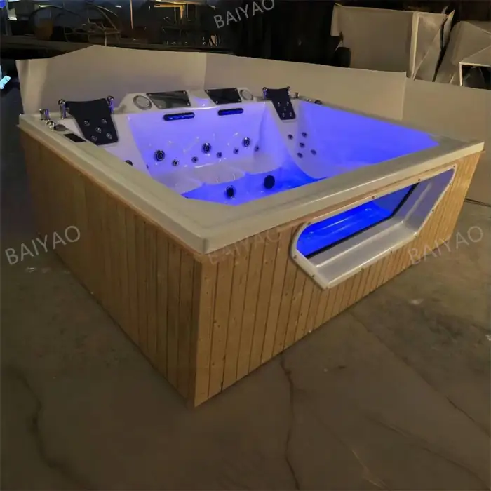 Premium Acrylic Hot Tub 5 Persons Outdoor Jaccuzzi with Massage System & LED Lighting Acrylic Hot Tub