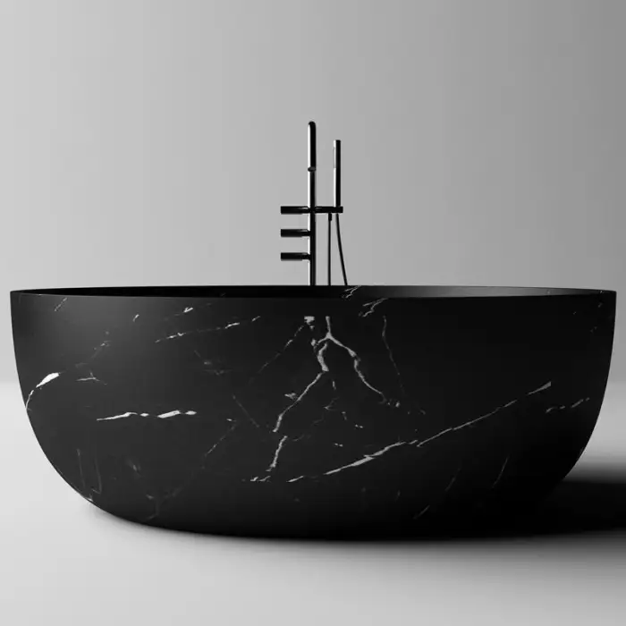 Black Carrara Color Two Person Round Resin Stone Bathtub Free Standing Bath Tub Solid Surface Acrylic Bath Tub