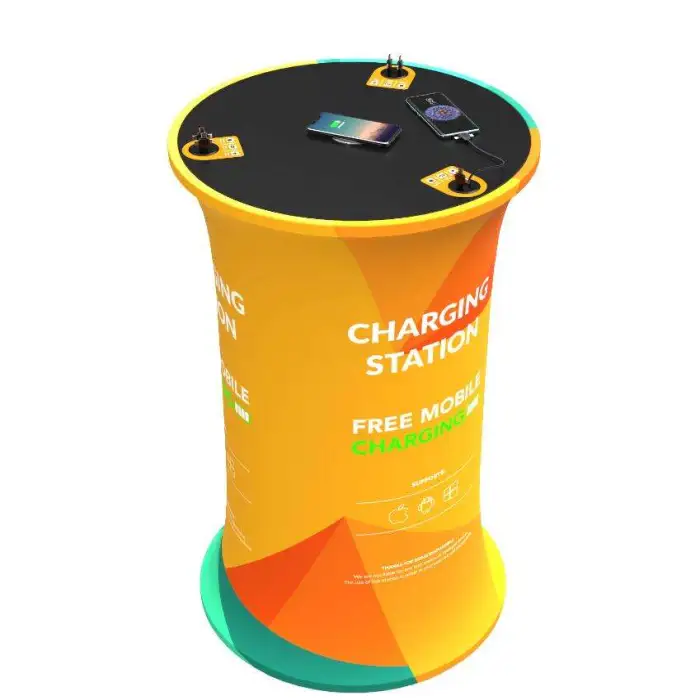 KiDiGi GYPSY Trade Show Display Tension Fabric Custom Branding Advertising Round Charging Tables for Events Party Fast Charger