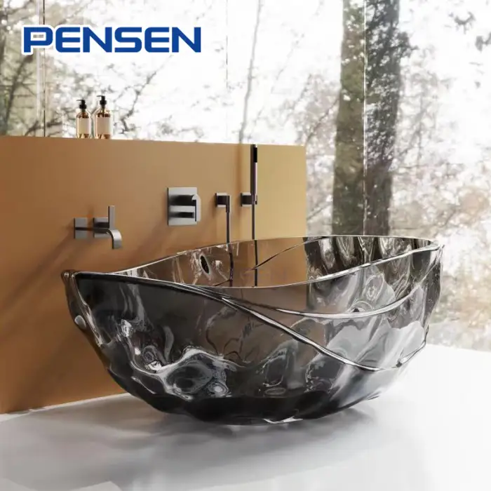 Pensen Luxury Royal Blue Resin Stone Bathtub Free Standing Latest Colour Resin Bathtub Soaking Resin Transparent Bathtub