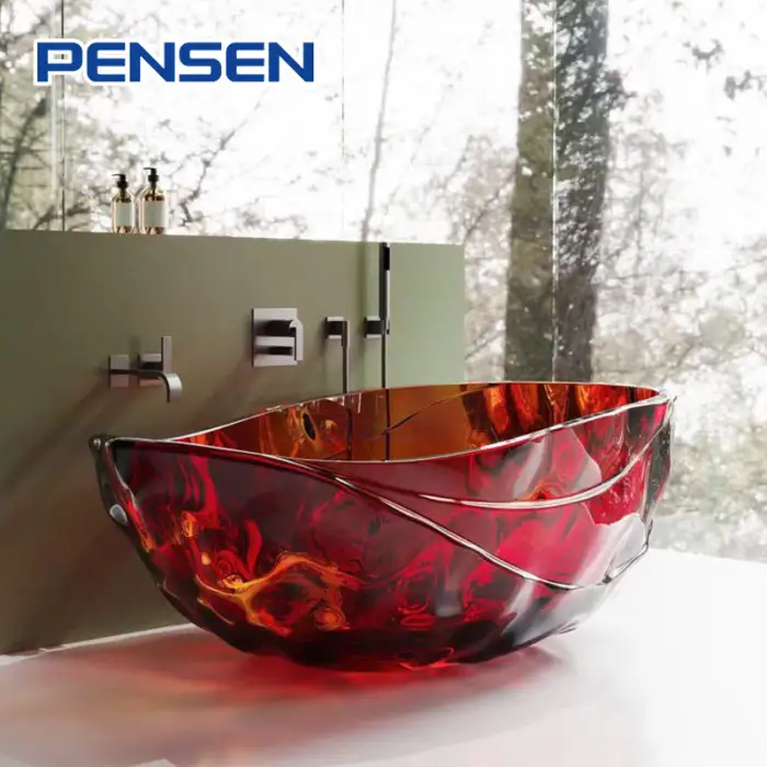 Pensen Luxury Royal Blue Resin Stone Bathtub Free Standing Latest Colour Resin Bathtub Soaking Resin Transparent Bathtub