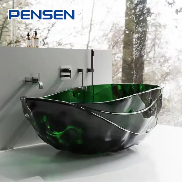 Pensen Luxury Royal Blue Resin Stone Bathtub Free Standing Latest Colour Resin Bathtub Soaking Resin Transparent Bathtub