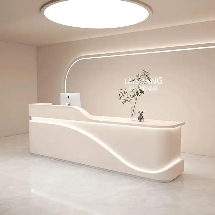 Modern White Reception Desk for Office Beauty Salon Hotel Featuring Cashier Counter Made of Wood Also for Hospital Mall Use