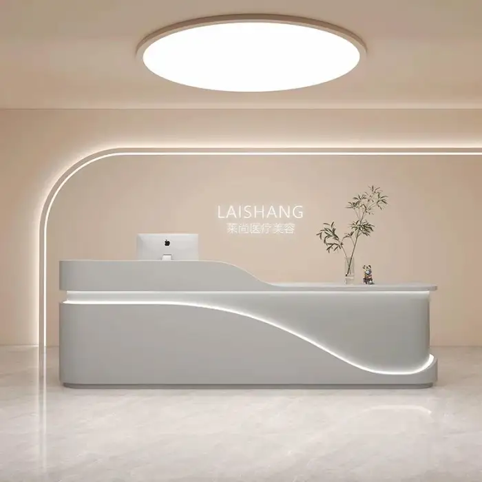 Modern White Reception Desk for Office Beauty Salon Hotel Featuring Cashier Counter Made of Wood Also for Hospital Mall Use