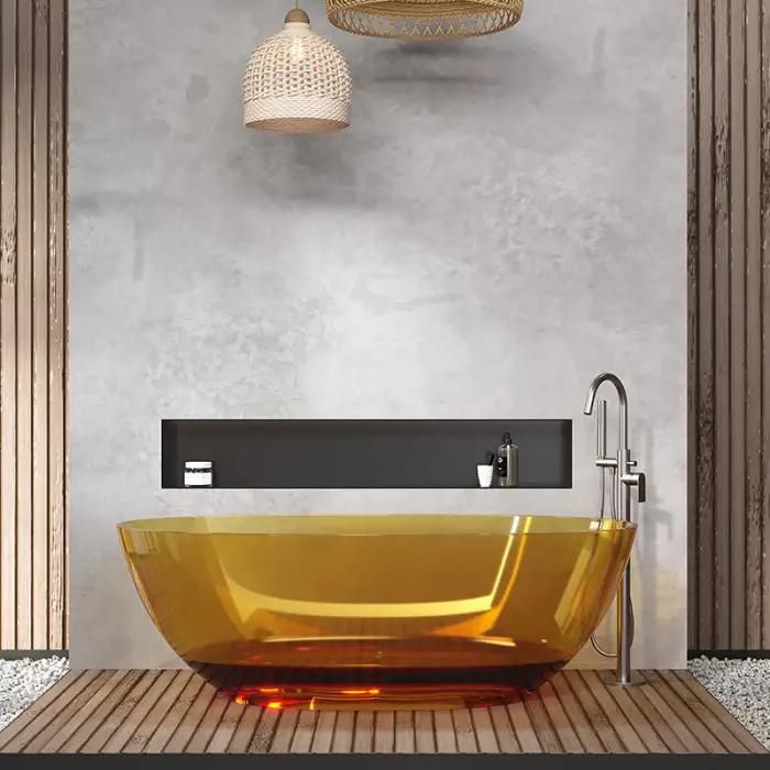 Colorful Hotel Bathroom Freestanding Resin Bath Tub Transparent Bathtub Resin clear Bathtub