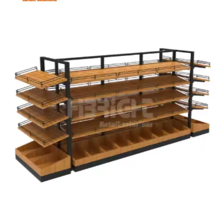 Bread Display Rack Highbright Wooden Material Gondola Shelf Supermarket Bakery Store Bread Rack