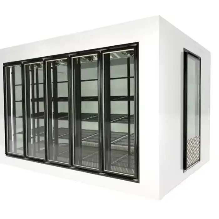 Commercial Refrigerator Display Glass Doors and Shelves Used in Supermarket