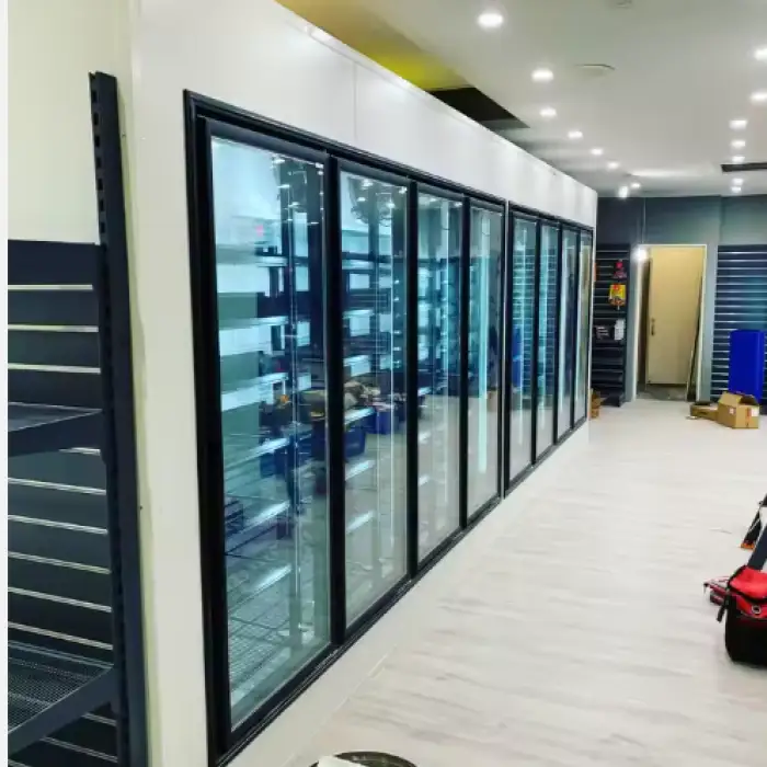 Commercial Refrigerator Display Glass Doors and Shelves Used in Supermarket