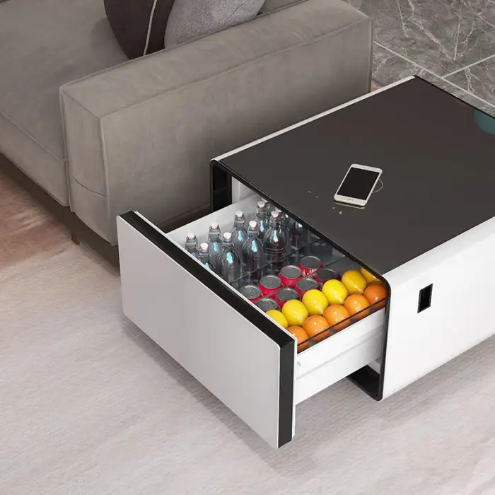 Smart Table Furniture Mini Fridge Beer Beverage Cooler Refrigerator Smart Coffee Table With Wireless Charging