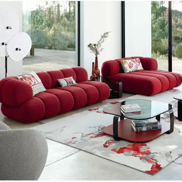 Modern Minimalist L-Shaped Fabric Sofa Designer Creative Teddy Plush Living Room Sofa Combination Cream Style Sofa