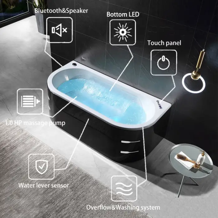 1800 Body Hydromassage Whirlpools Freestanding Smart Bath Tub Spa Waterfall Massage Jet Led Bathtub Spare Part Acrylic White