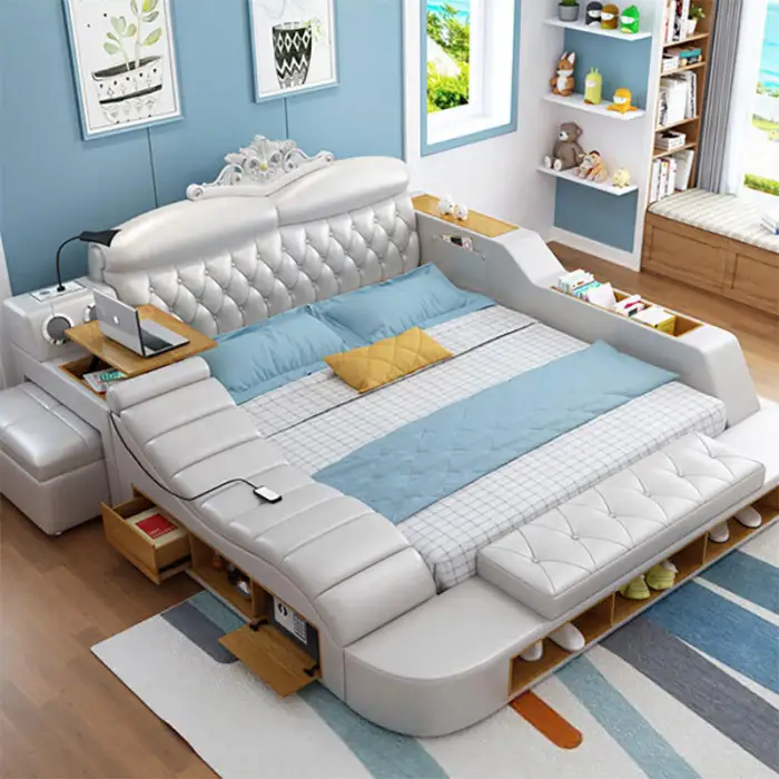 Multimedia Function Household Bed Leather Fabric Bed With Storage Box Upholstered Bed Room Furniture Sets