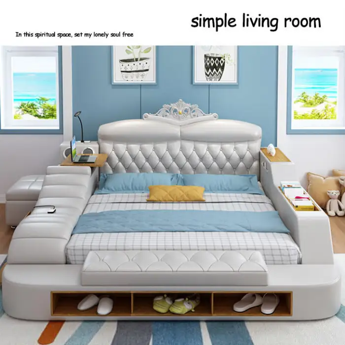 Multimedia Function Household Bed Leather Fabric Bed With Storage Box Upholstered Bed Room Furniture Sets