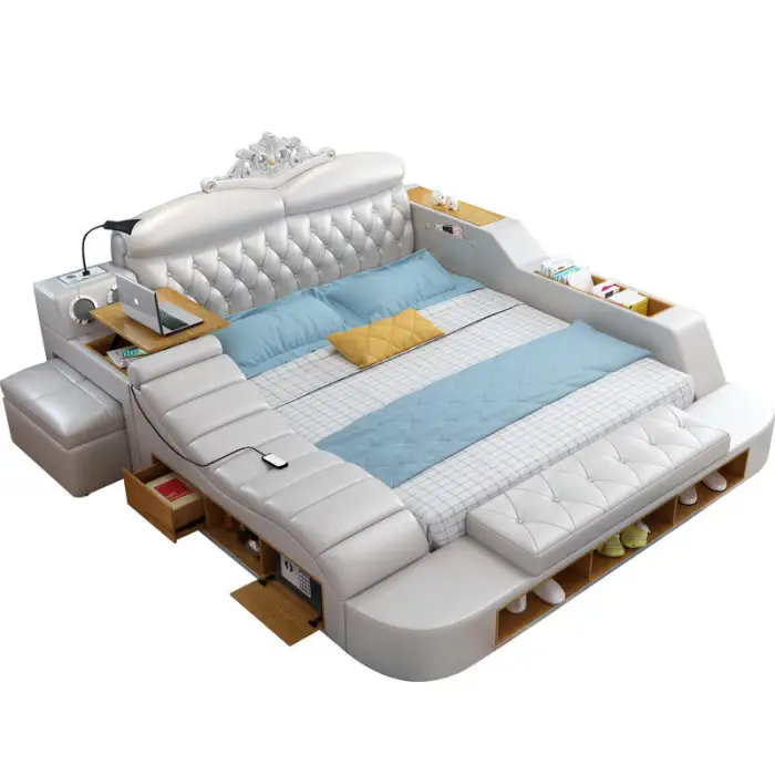 Multimedia Function Household Bed Leather Fabric Bed With Storage Box Upholstered Bed Room Furniture Sets