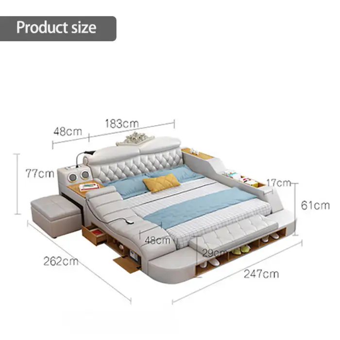 Multimedia Function Household Bed Leather Fabric Bed With Storage Box Upholstered Bed Room Furniture Sets