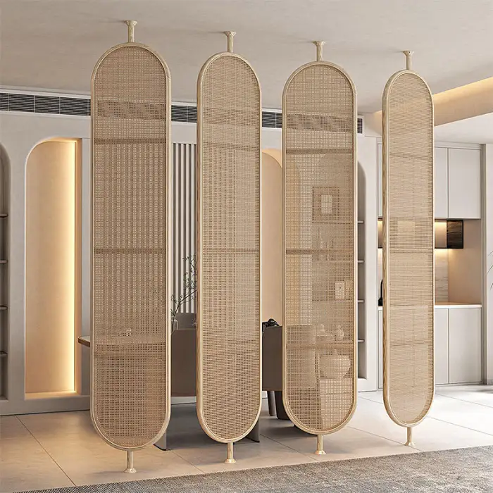 Decorative Modern Rattan Revolving Screen Room Divider 4 Pcs Rotating Wall Partition Room Screener Dividers for Living Room