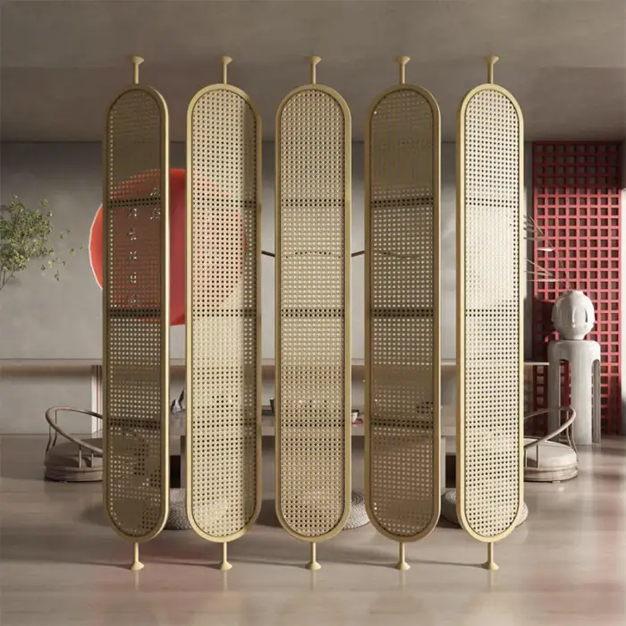 Decorative Modern Rattan Revolving Screen Room Divider 4 Pcs Rotating Wall Partition Room Screener Dividers for Living Room