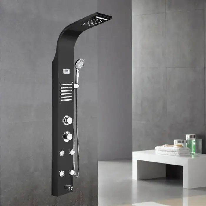 Luxury Black Color Thermostatic Led Rain Shower Bathroom Stainless Steel Wall Mounted Waterfall Shower