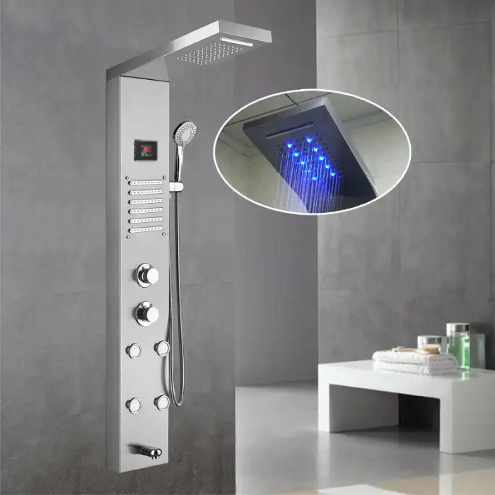 Luxury Black Color Thermostatic Led Rain Shower Bathroom Stainless Steel Wall Mounted Waterfall Shower