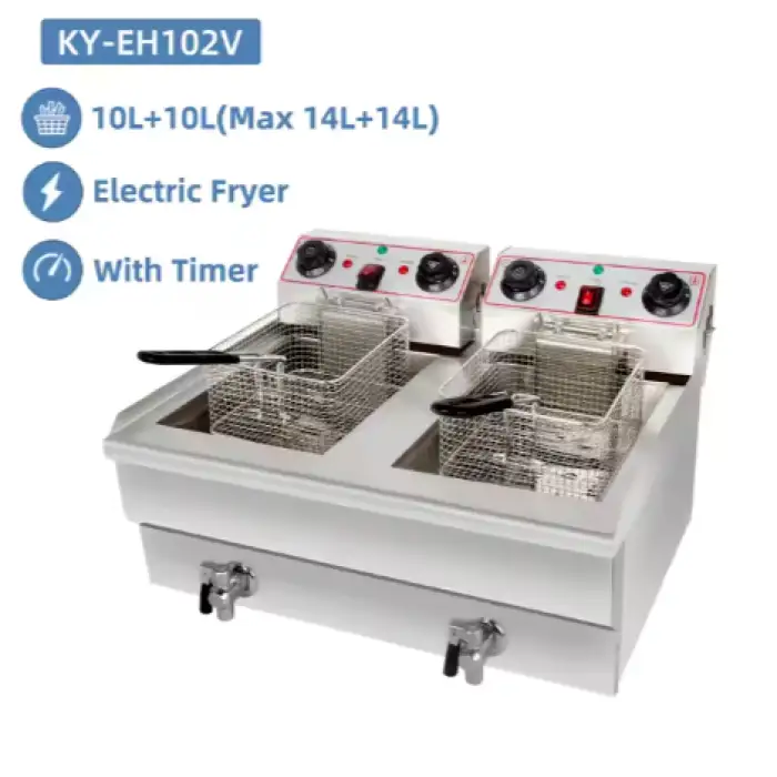 Commercial Chicken and Chips Fryer Machine Restaurant Stainless Steel Double Electric Deep Fryers Restaurant Kitchen Equipment