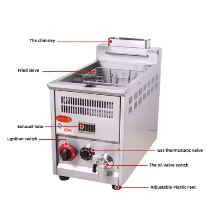 Commercial Industrial Stainless Steel Gas Single Tank Fish and Potato Chips Corn Dog Frying Deep Fryer