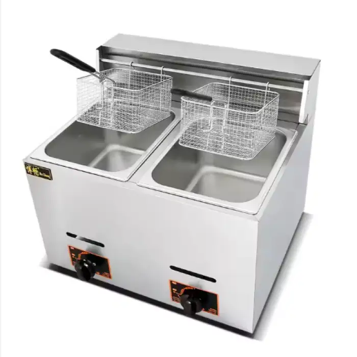 Commercial Restaurant Equipment Potato Chips Fryer Machine 2-Tank Gas Deep Fryer