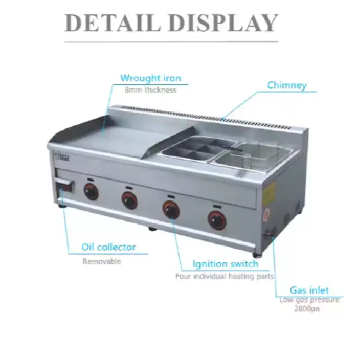 Commercial Tabletop Gas Griddle Fryer New Condition Restaurant Gas Grill Griddle Hamburger Cooker Machine