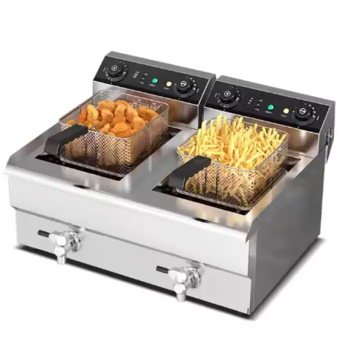 Commercial Kitchen Electric Deep Fryer Double Stainless Steel Deep Fryers Potato Gas Chips Fryer With Faucet