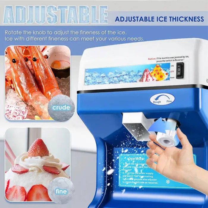 Electric Shaved Ice Machine 250w Snow Cone Maker Tabletop W/Adjustable Ice Texture, 265lbs/H for Home and Commerical Use