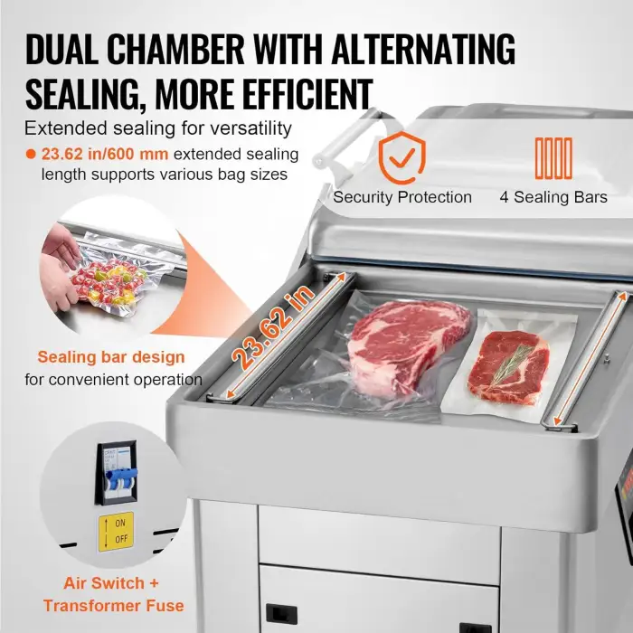 Supermarket Industrial Chicken Plastic Double Vacuum Chamber Sealer Packaging Packing Machine