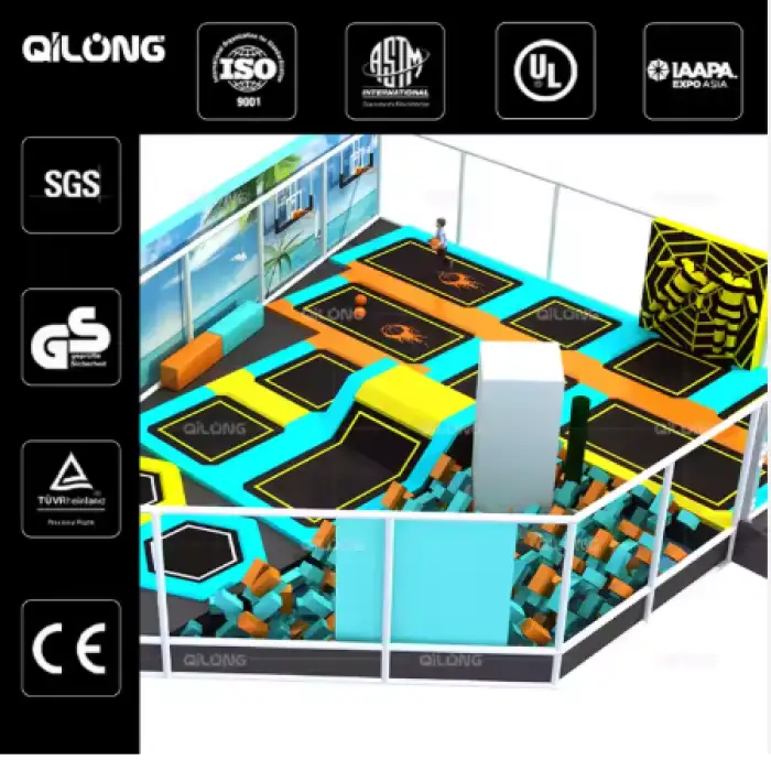 QILONG Indoor Amusement and Trampoline Park Equipment Tailored Kids Playgrounds with Slides