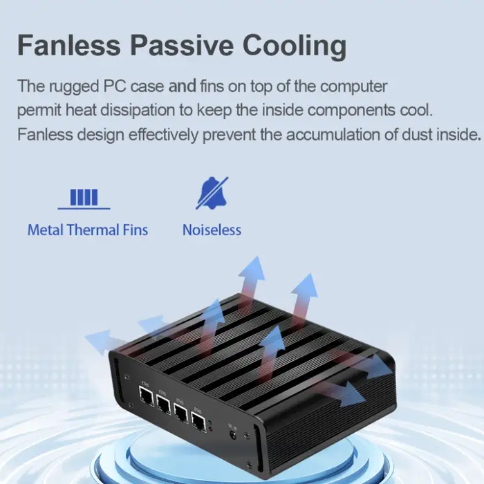 N100 Enterprise Business Home Fanless Mini PC Firewall Network Server 4 LAN 2.5G Intel I225V Ethernet Nic Pfsense Gateway Router