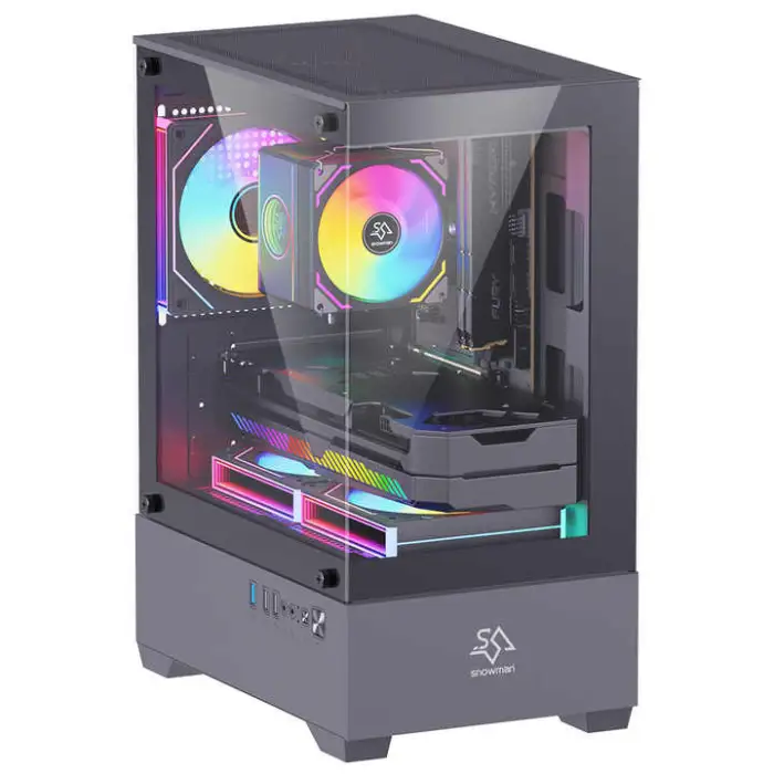 SNOWMAN High-Airflow Mid Tower PC Case Efficient ITX Chassis with USB Front Port for Gamers and Enthusiasts Stylish and Cool